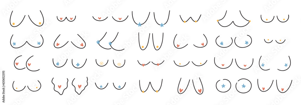 Hand drawn woman breast collection. Seamless pattern on white background. Doodle vector illustration.