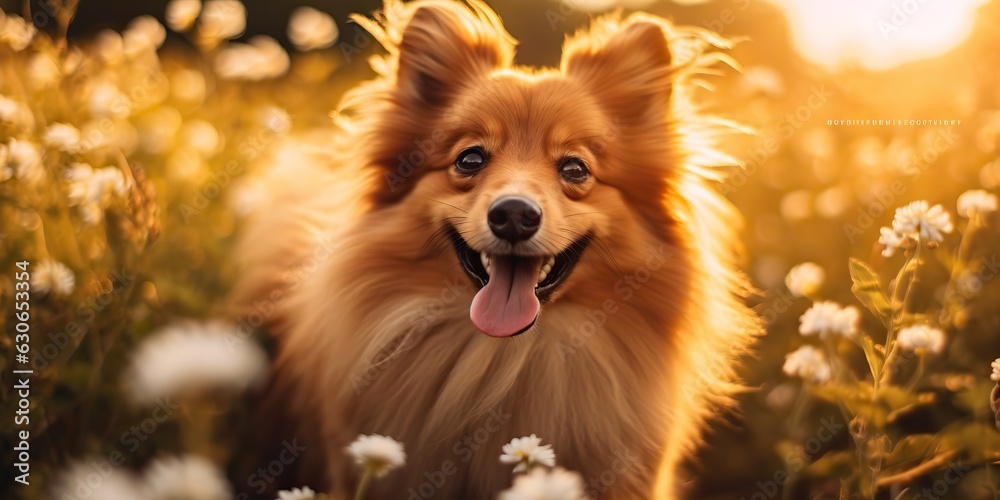 Obraz premium AI Generated. AI Generative. Outdoor nature field meadow pet animal happy smile dog portrait face running funny friend. Graphic Art