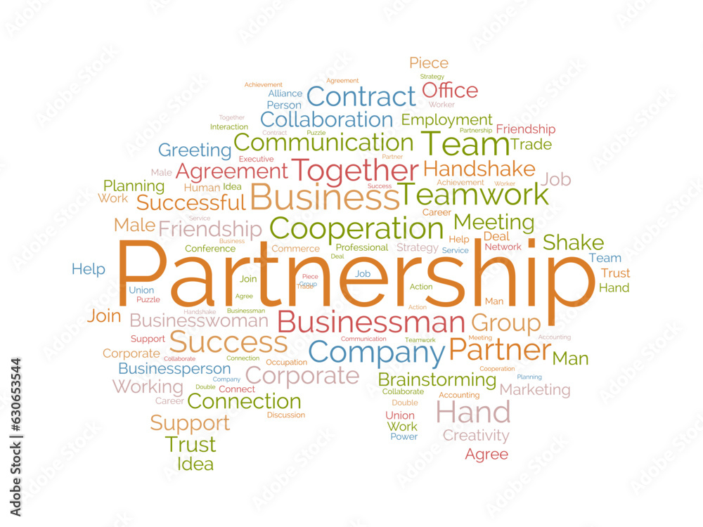 Word cloud background concept for Partnership. Business teamwork success, friendship strategy of company success. vector illustration.
