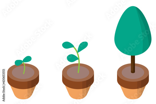 植物の成長過程のイラスト。自然環境のイメージ素材。
