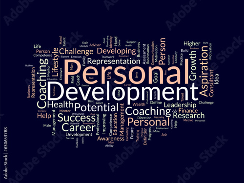 Word cloud background concept for Personal development. Career growth with improving personal motive aspiration. vector illustration.