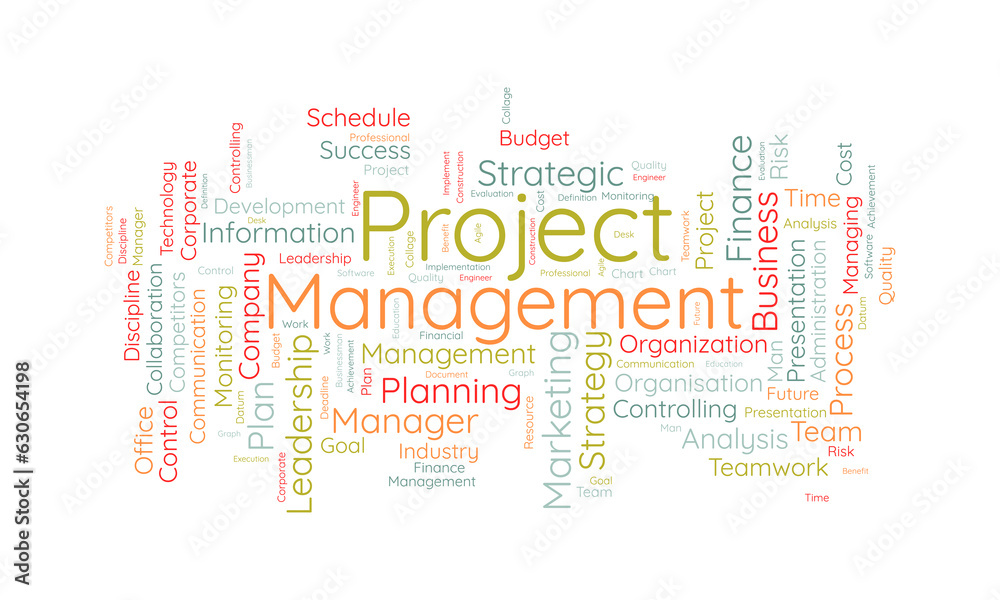 Obraz premium Word cloud background concept for Project management. Professional business resource plan for business graph management. vector illustration.