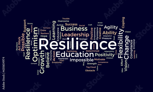 Word cloud background concept for Resilience. Education effort, positive changes and flexibility endurance, success of resilient determination. vector illustration