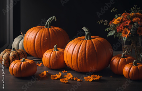Photo pumpkins arrangement indoors