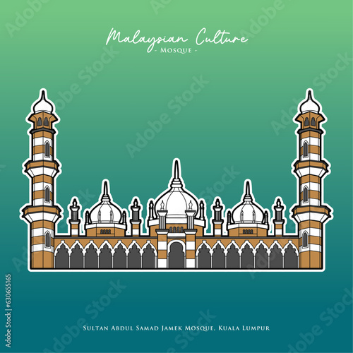 Canvas Print Vector of Sultan Abdul Samad Jamek Mosque in Kuala Lumpur, Malaysia