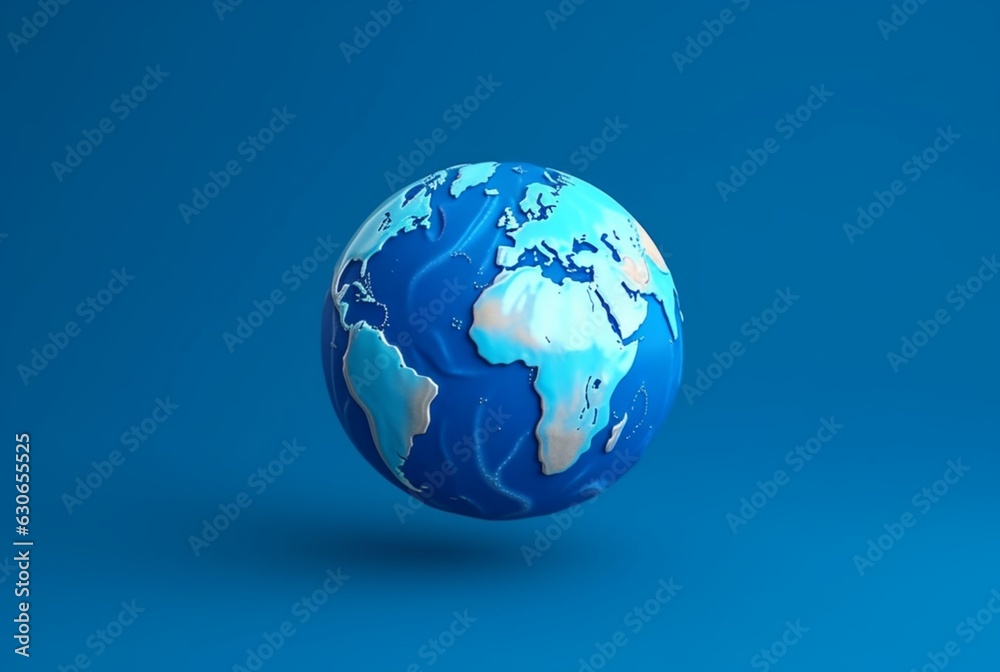 World globe, earth map, isolated on blue. generative ai World globe, earth map, isolated on blue. generative ai