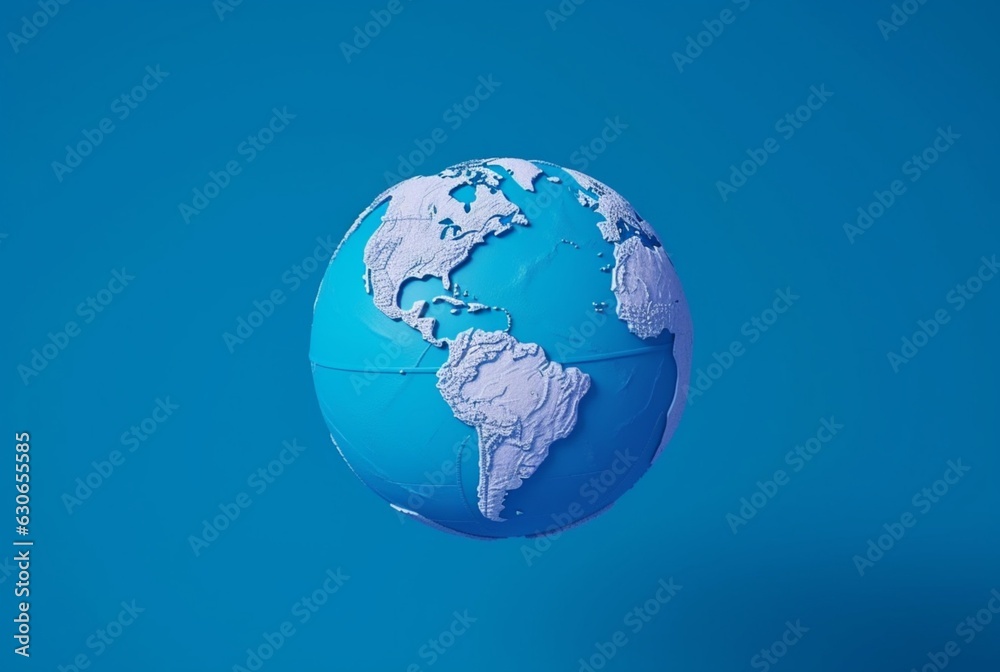 World globe, earth map, isolated on blue. generative ai