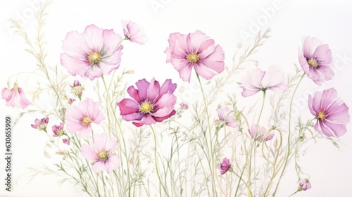 Pink flowers watercolor art painting for banner, poster, Web and packaging. Spring floral background. AI illustration. © Oksana Smyshliaeva