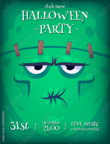 Halloween vertical background with cute frankenstein. Halloween party flyer or invitation template. © Krolone