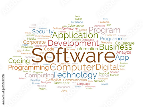 Word cloud background concept for Software. Computer programming development of cloud network technology. vector illustration.