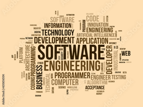 Word cloud background concept for Software engineering. computer programming system, cloud technology development of application management. vector illustration.
