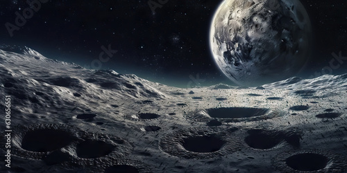 Moon surface with craters and space background. Universe beauty. Generatie AI