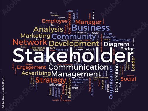 Word cloud background concept for stakeholder. employee diagram, business management strategy of company connection. vector illustration.