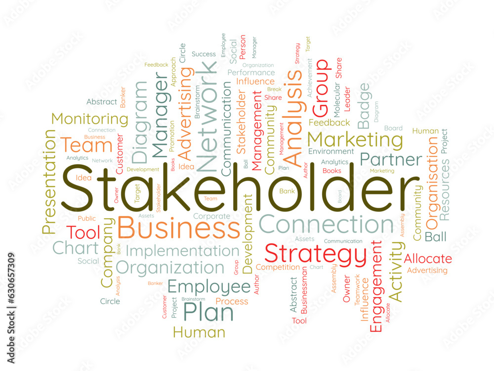 Word cloud background concept for stakeholder. employee diagram, business management strategy of company connection. vector illustration.