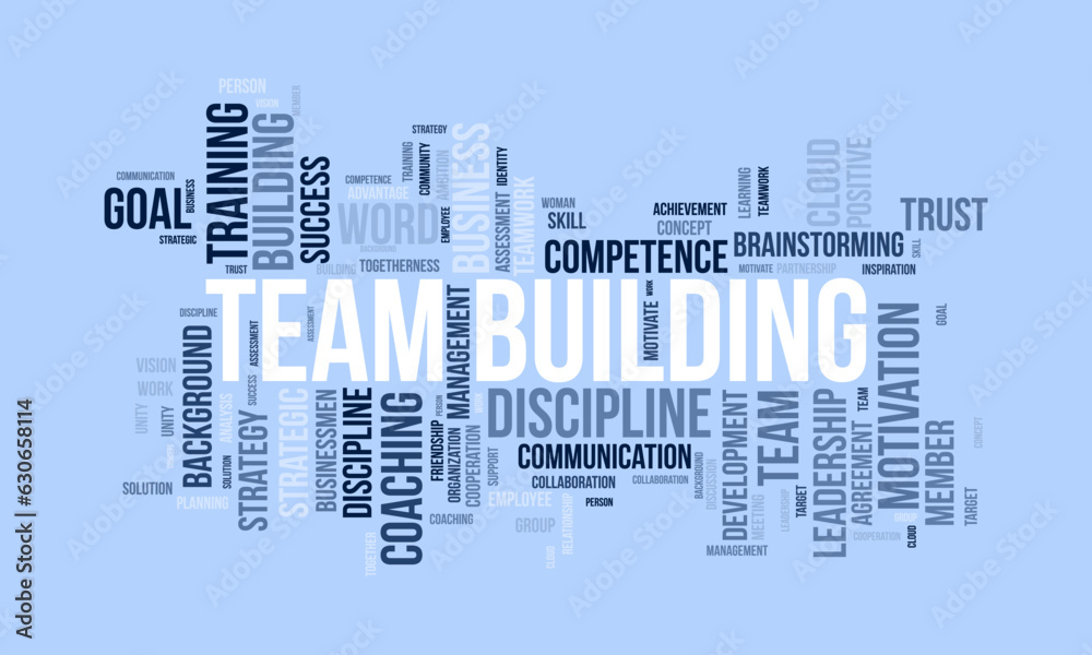 Obraz premium Word cloud background concept for Team building. Motivation coaching management with business assessment. vector illustration.