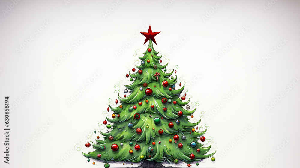 A sketch of a christmas tree on a white background, christmas image, cartoon illustration art A sketch of a christmas tree on a white background, christmas image, cartoon illustration art