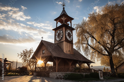 Fotografia church bell tower in a historic setting, blending tradition and heritage with th