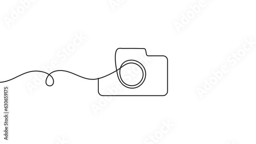 Camera icon in continuous animatio line style. Line art of photo camera icon. Photo line icon minimalistic