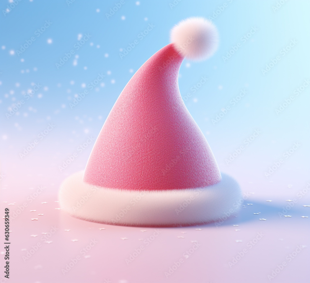 A santa hat on a pink background, christmas image, 3d illustration images