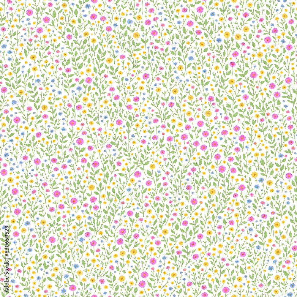 Seamless pattern of colored flowers. AI generated