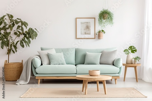 Modern living room interior with stylish comfortable sofa Generative AI