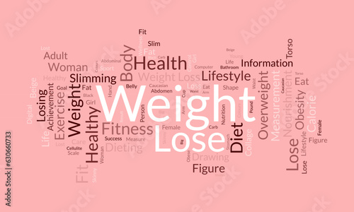 Word cloud background concept for weight Lose. Diet with healthy food for losing overweight or living healthy life. vector illustration.
