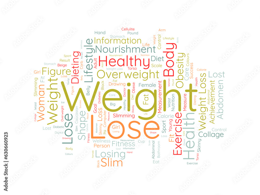 Word cloud background concept for weight Lose. Diet with healthy food for losing overweight or living healthy life. vector illustration.