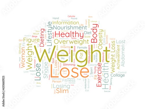 Word cloud background concept for weight Lose. Diet with healthy food for losing overweight or living healthy life. vector illustration.