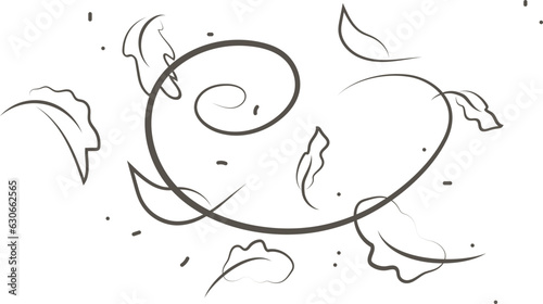 Outline drawing of a breath of wind with flying autumn leaves.Wind blow set in line style.Wave flowing illustration with hand drawn doodle cartoon style.