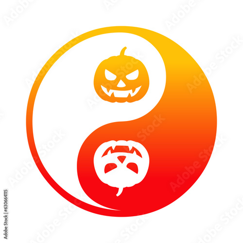 Logo símbolo yin yang con silueta de calabaza de halloween Jack O Lantern