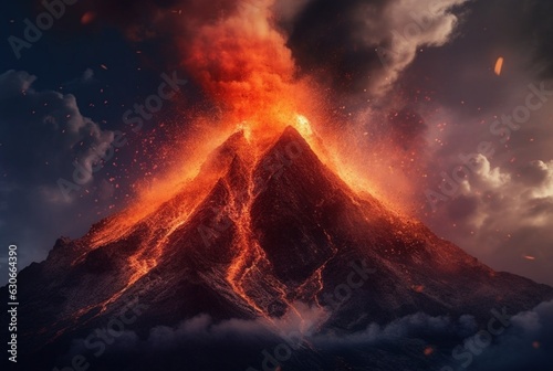 Volcanic eruptions. Lava flows down the slope. generative ai