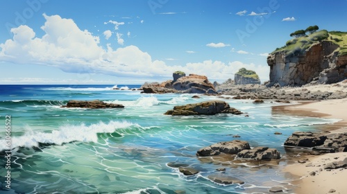 Watercolor painting of an idyllic beach © Ramon Grosso