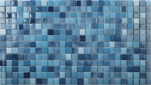 Blue ceramic wall and floor tiles mosaic abstract background. Design geometric wallpaper texture decoration.