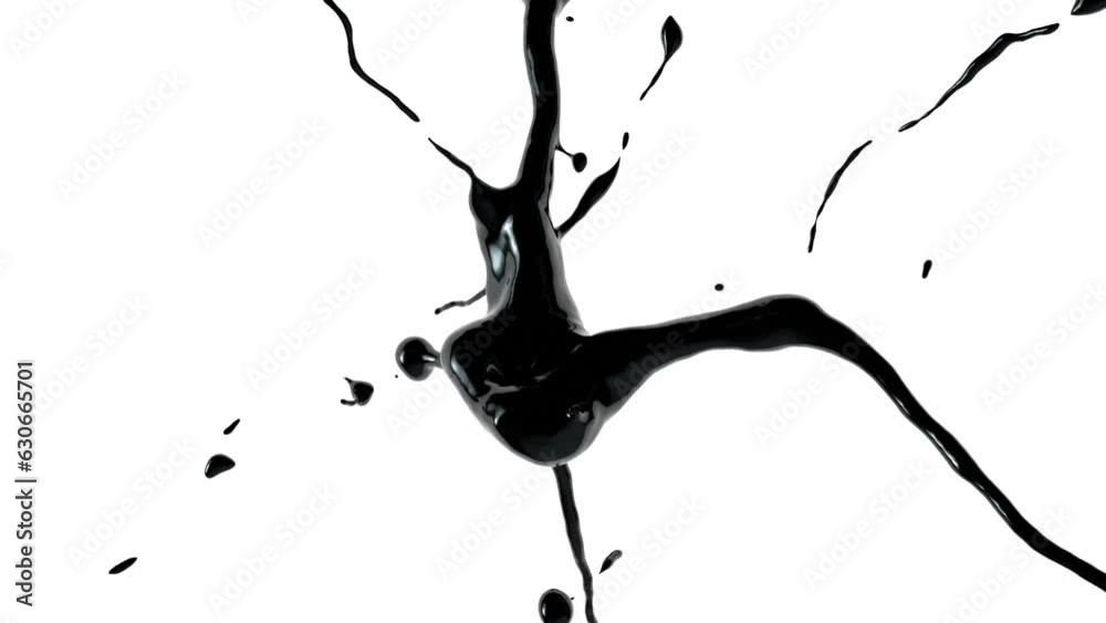 Liquid black ink splash on white background