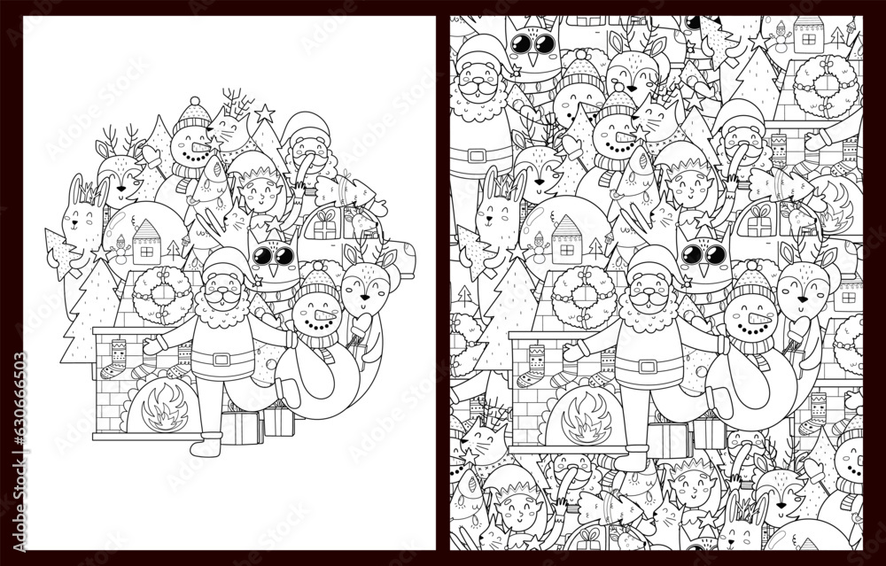 Doodle set of cute christmas characters and things