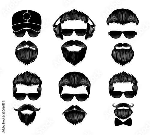 Men's hairstyles, mustaches and beards. Gentlemen with beards and moustaches. Vintage barber shop logos, labels, badges, logos. Vector illustration