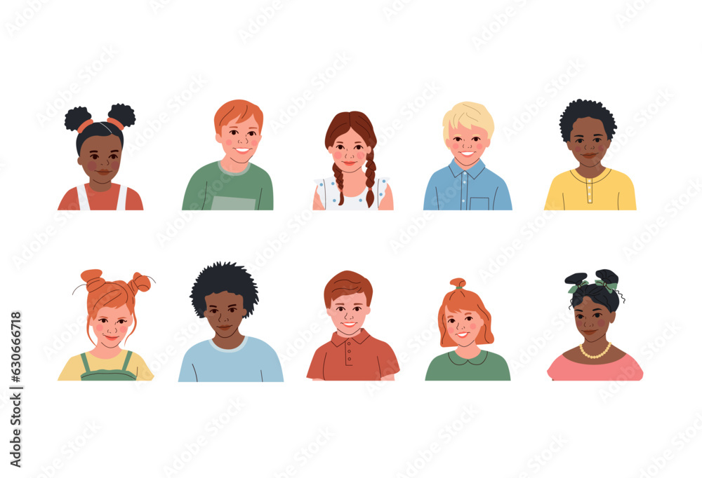 Set of kids avatar collection. Vector cartoon flat style illustration Set of kids avatar collection. Vector cartoon flat style illustration