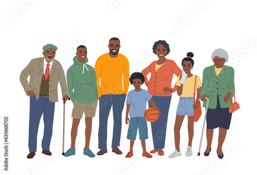 Mother and father with children. Happy Black family isolated.Vector flat style illustration