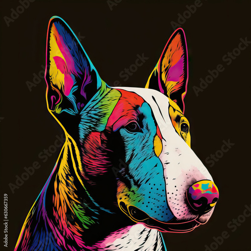 Bull Terrier dog abstract portrait in pop art colorful style, generative ai art