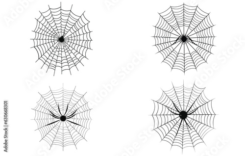 Spiders Cobweb Silhouette, Halloween element spider cobweb, Round scary spider web, Halloween icons