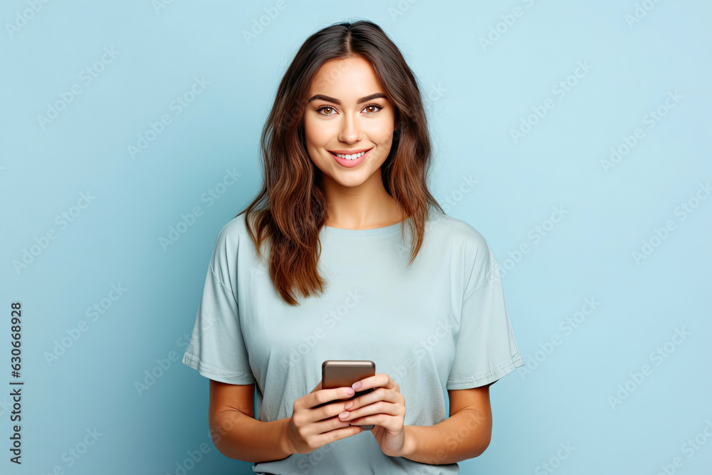 Radiant Smile: Young Woman in Light Blue Tee Radiant Smile: Young Woman in Light Blue Tee