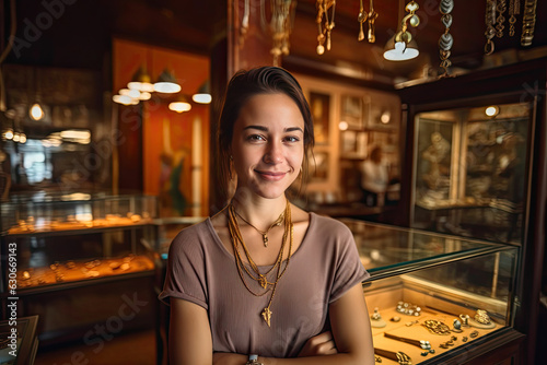 Elegant Owner Modeling Jewelry in Luxurious Store