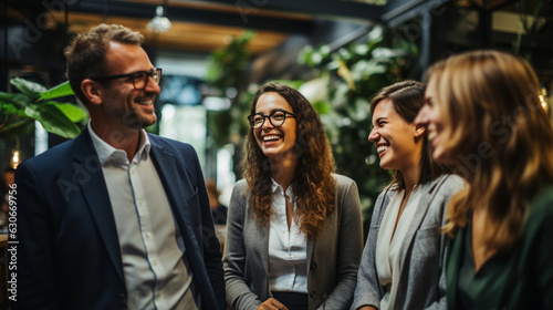 A group of colleagues sharing laughter during a team-building activity at work 