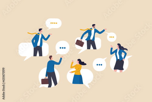 Conversation or business discussion, meeting, talk or chat together, group talk or communication dialog, message or speaking concept, business people coworker having conversation on speech bubble.