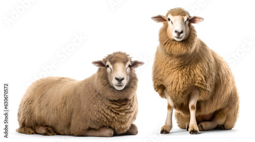Merino Wool Sheep sitting on isolated background photo