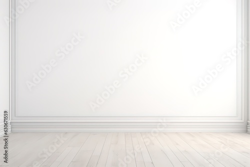 Plant against a white wall mockup. White wall mockup with brown curtain  plant and wood floor. 3D illustration Generative AI