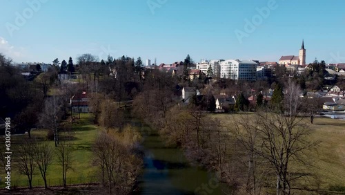 View over deserted town with imposing church in Waldviertel, Austria photo