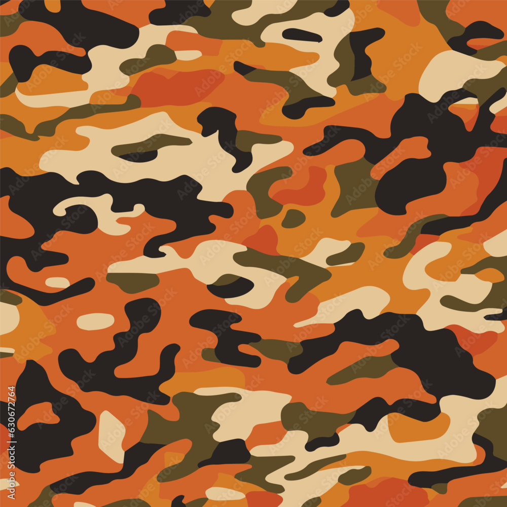 Naklejka premium Camouflage seamless pattern. Trendy style camo, repeat print. Vector illustration. Khaki texture, perfect for military army design