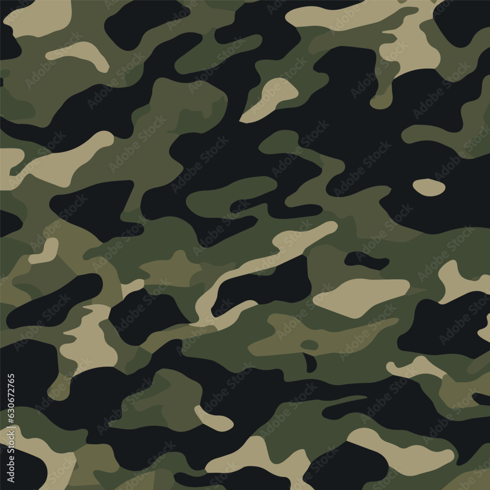 Camouflage seamless pattern. Trendy style camo, repeat print. Vector illustration. Khaki texture, perfect for military army design Camouflage seamless pattern. Trendy style camo, repeat print. Vector illustration. Khaki texture, perfect for military army design