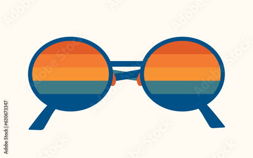 Sunglasess in 60's style. Retro groovy illustration. Glasess with colorful reflection in flat style in LGBTQ colors. LGBT community symbol. Pride month sticker. Flat style icon. Groovy gay parade.